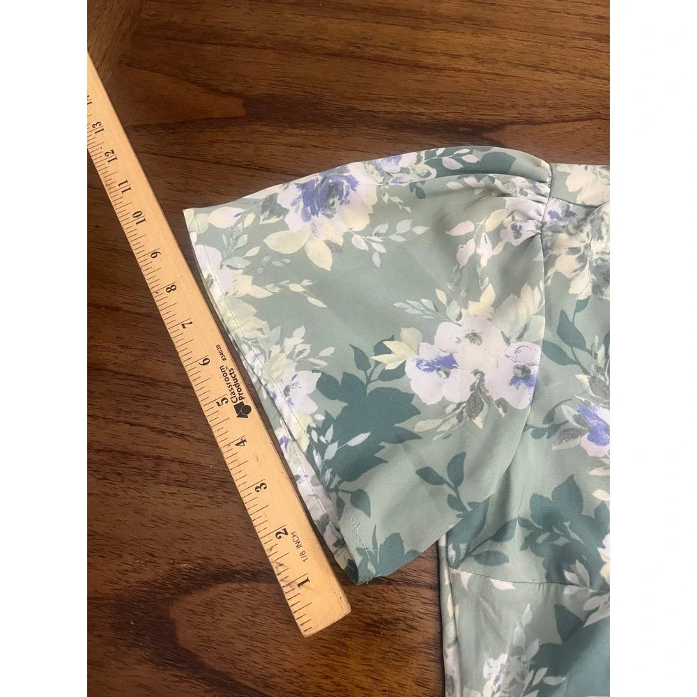 Abercrombie & Fitch Floral Tie Front Puff Sleeve Top Sage Green Small